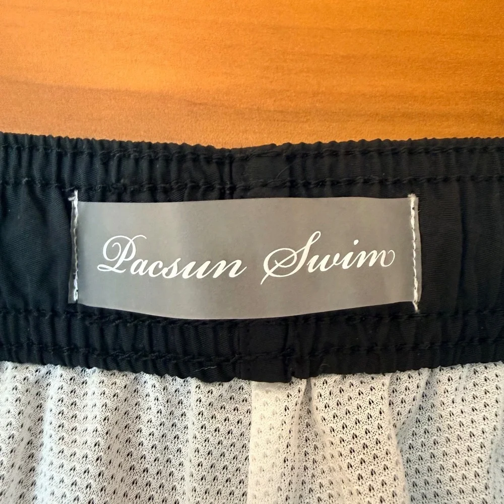 PacSun Mens Jet Black Swim Trunks Nylon Mesh Lined Shorts Medium NEW